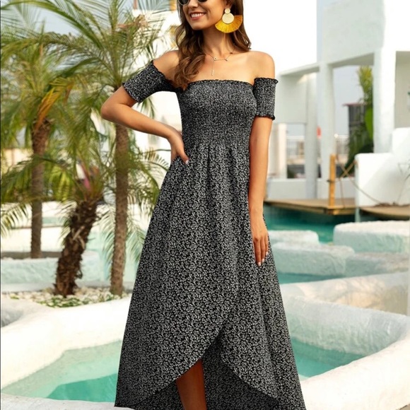 Boho floral wrap A line maxi dress- BLACK - Picture 5 of 6